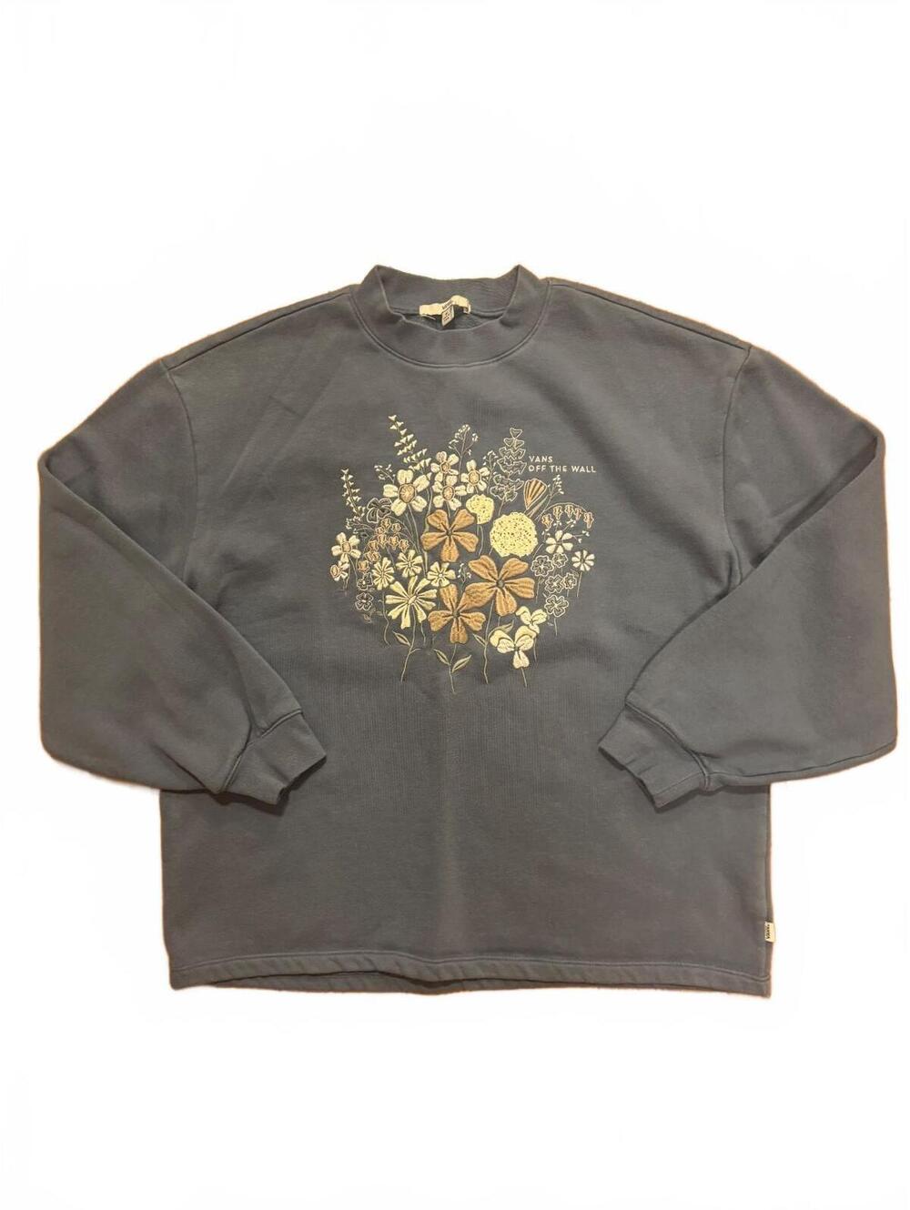 Vans Women’s Medium Gray Floral Embroidered Crewneck Sweatshirt - Grandmacore